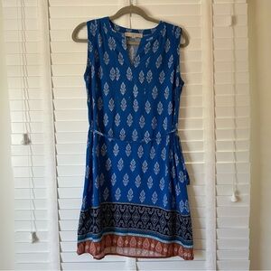 LOFT Dress Mini Blue Batik Paisley Waist Tie Sleeveless Patterned XS